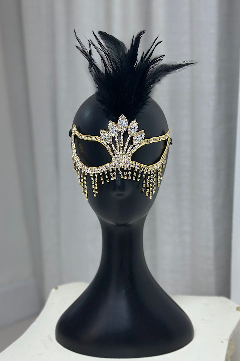 Feather Detail Rhinestone Mask