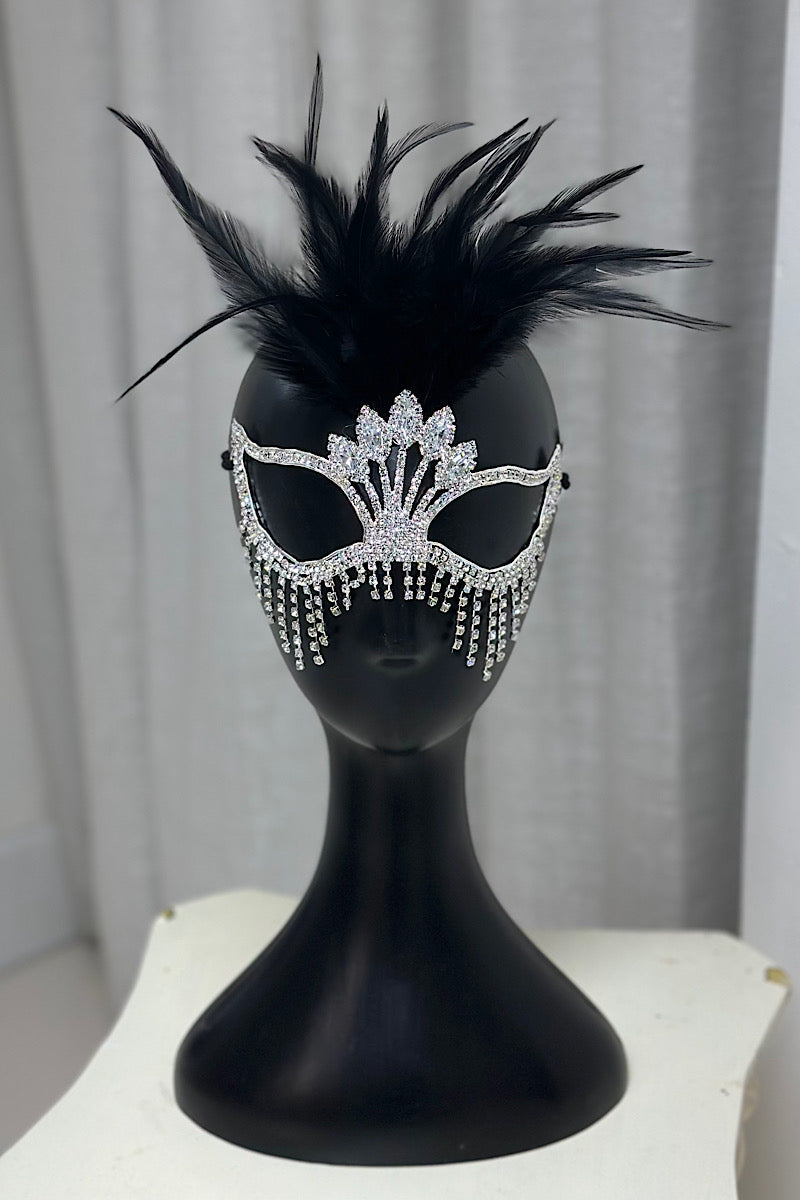 Feather Detail Rhinestone Mask