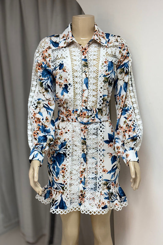 Blue Floral Embroidered Dress