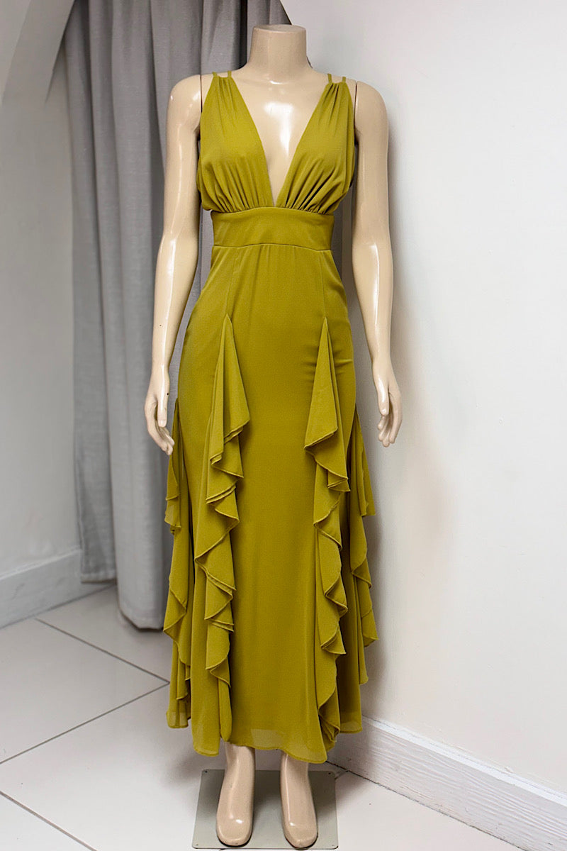 Olive Ruffle Maxi