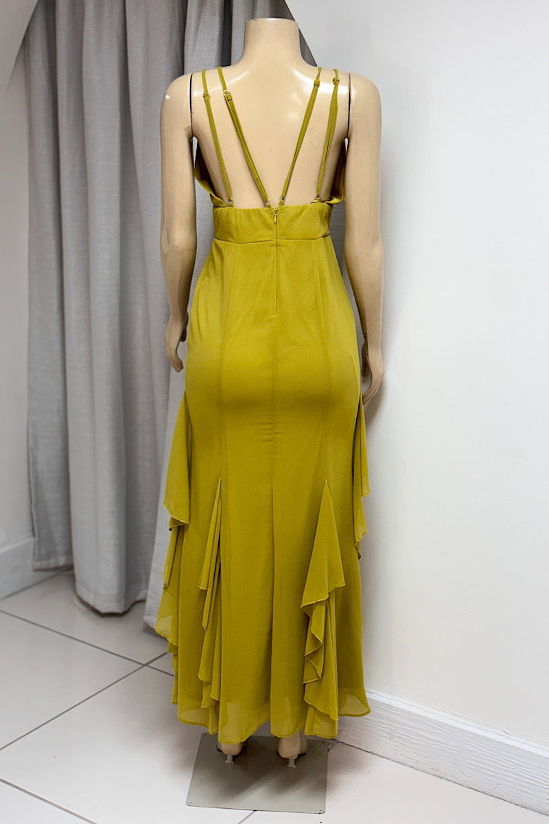 Olive Ruffle Maxi