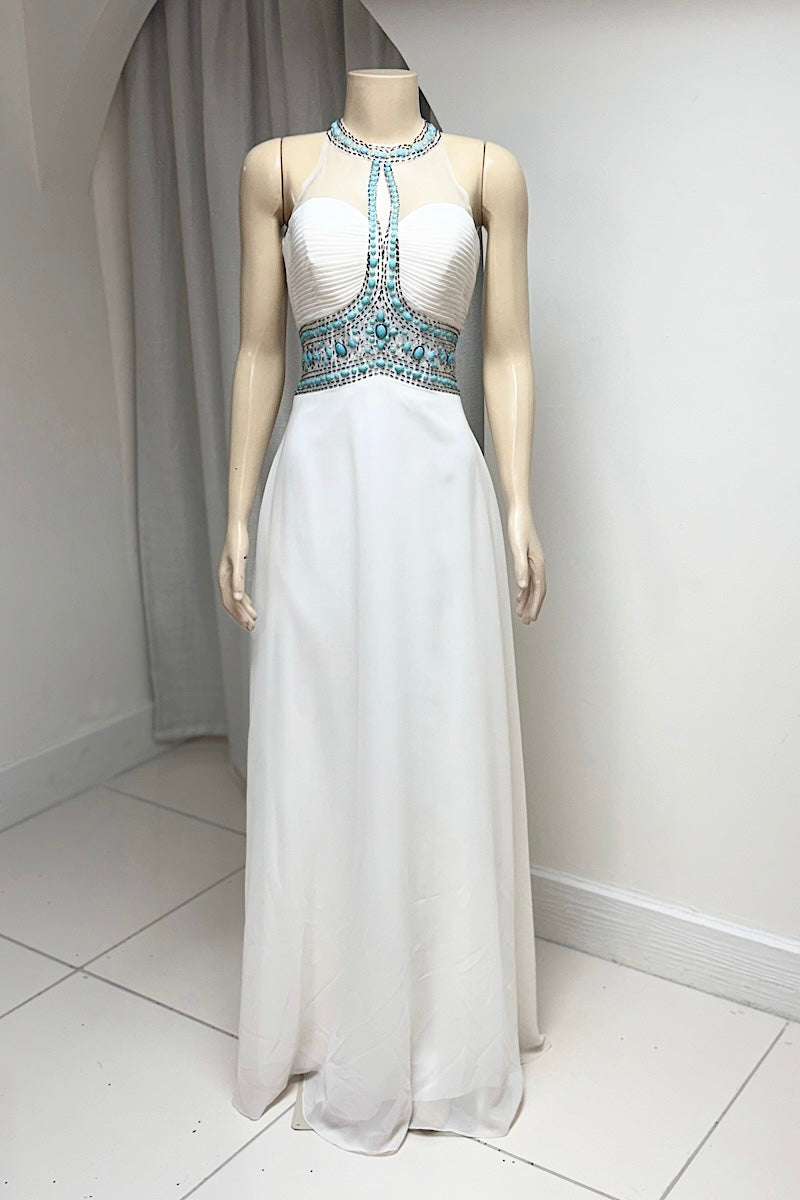 White Halter Formal Dress