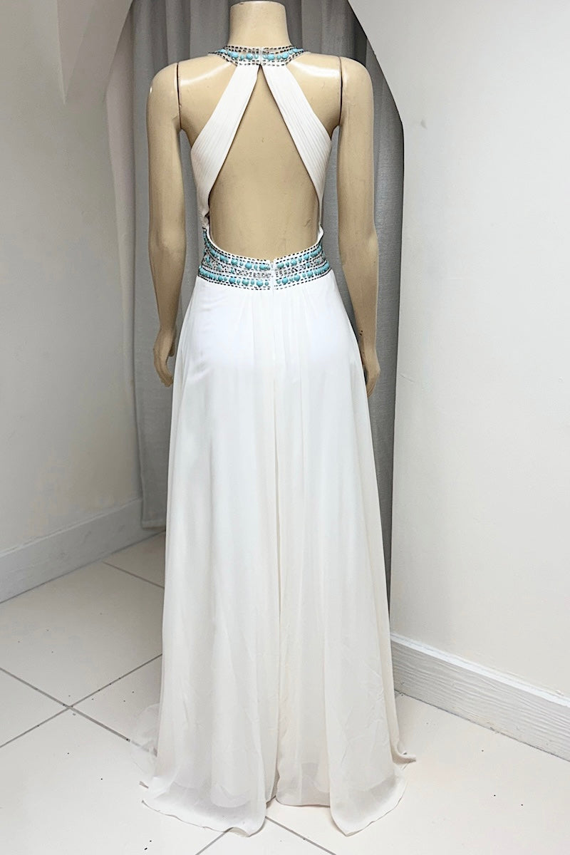 White Halter Formal Dress