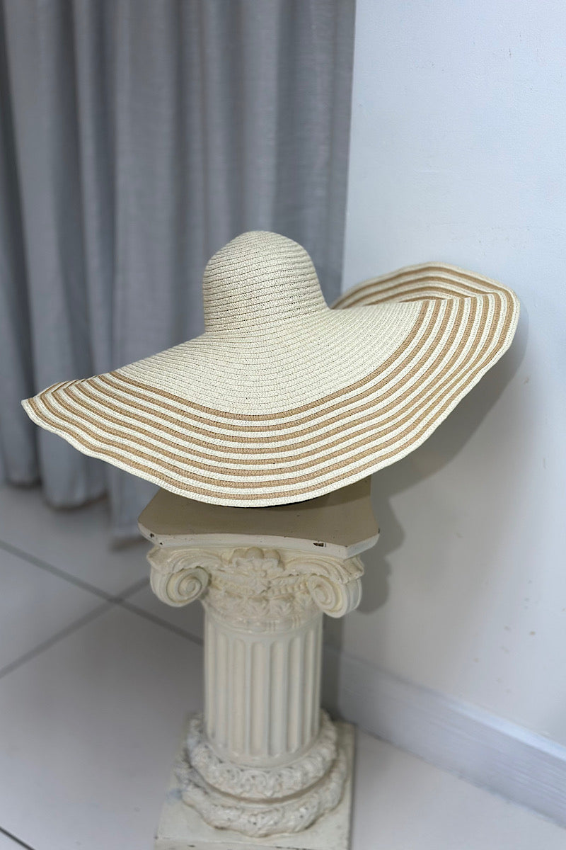 Wide Brim Striped Straw Hat