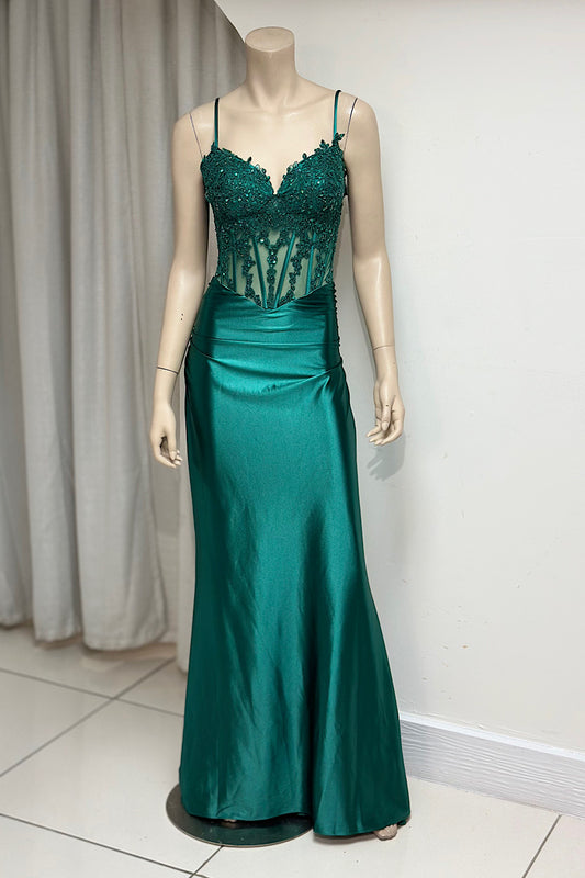 Sheer Bodice Embroidered Corset Formal