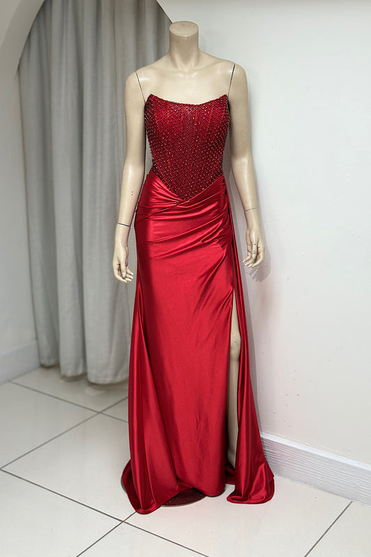 Strapless Embellished Netted Formal