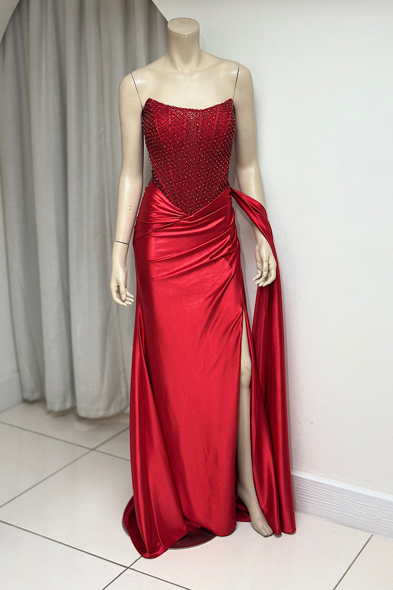 Strapless Embellished Netted Formal