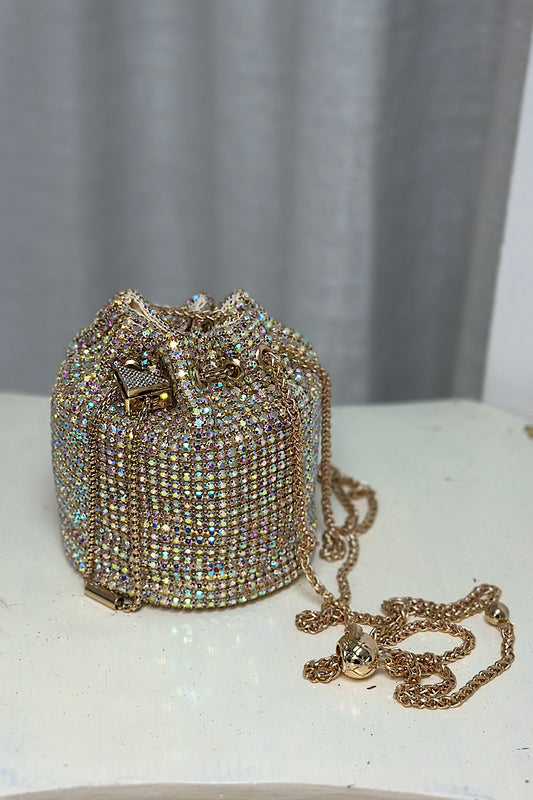 Chain Handle Rhinestone Pouch Bag