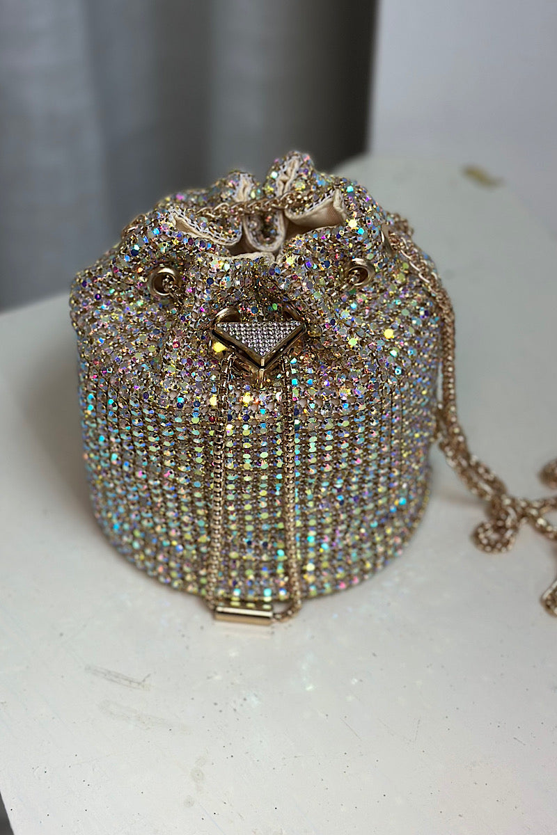 Chain Handle Rhinestone Pouch Bag