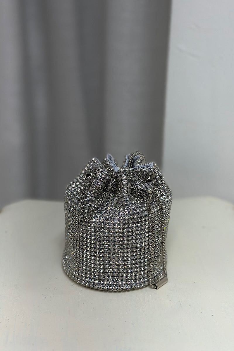 Chain Handle Rhinestone Pouch Bag