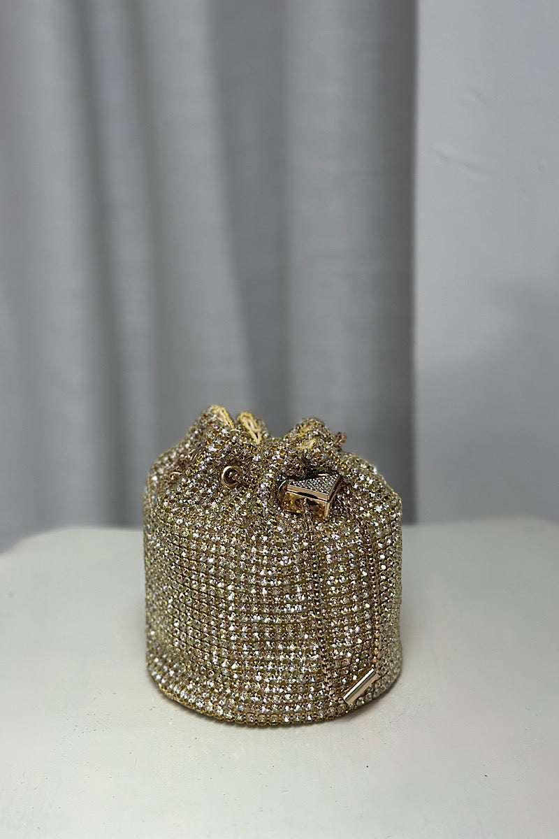 Chain Handle Rhinestone Pouch Bag