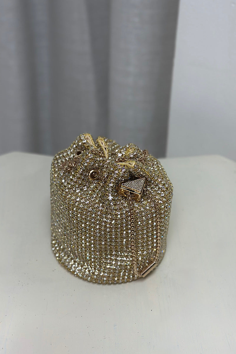 Chain Handle Rhinestone Pouch Bag