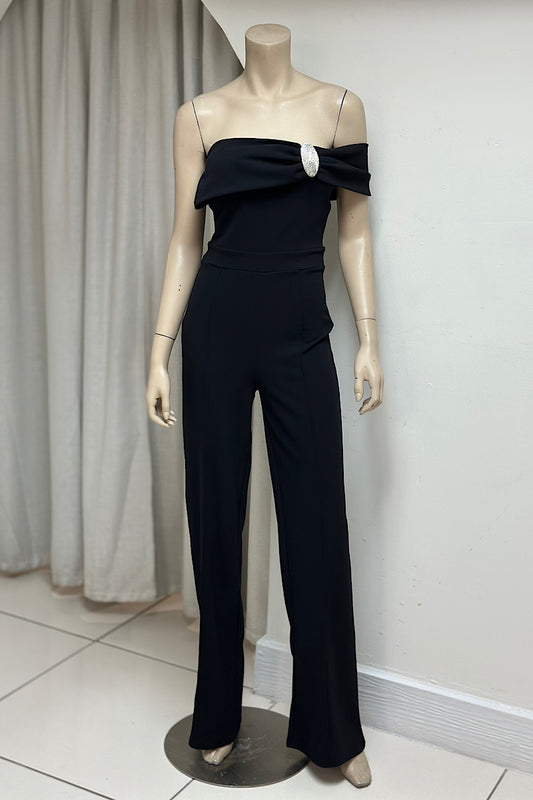 One-Shoulder Rhinestone Detail Jumpsuit
