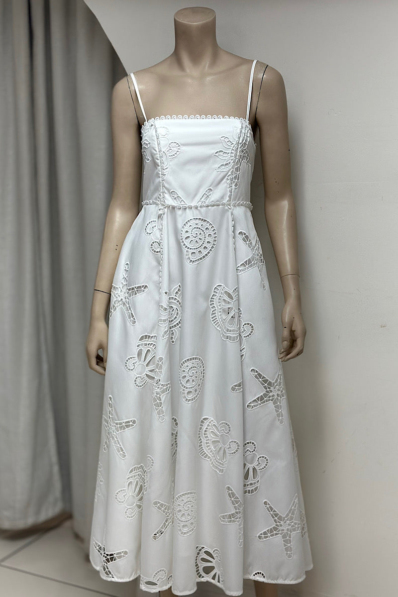Embroidered Flowy Midi Dress