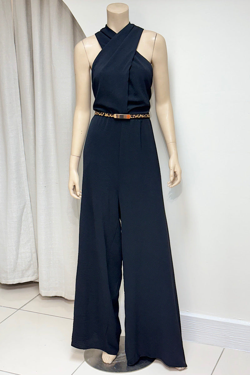 Crisscross Halter Low Back Jumpsuit