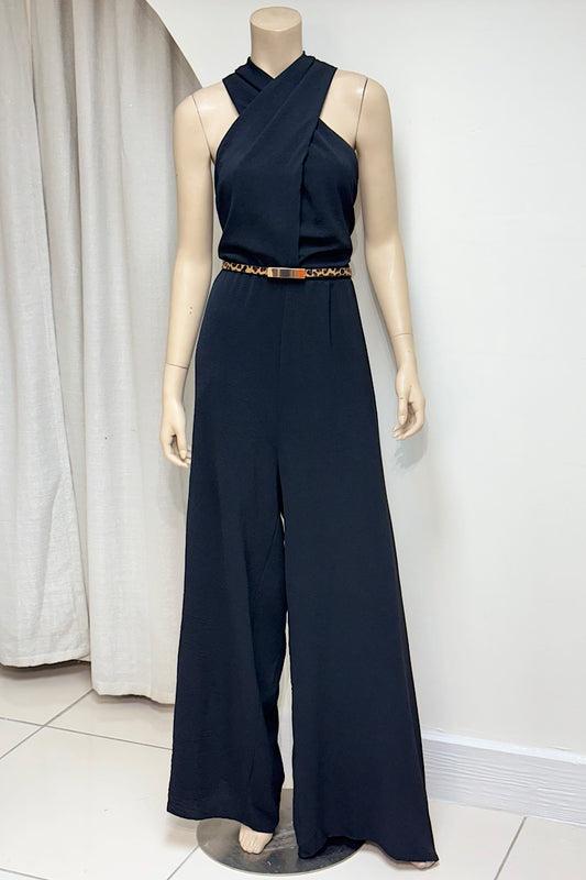Crisscross Halter Low Back Jumpsuit