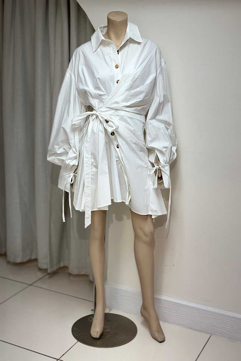 Button Detail Long Sleeve Mini Dress