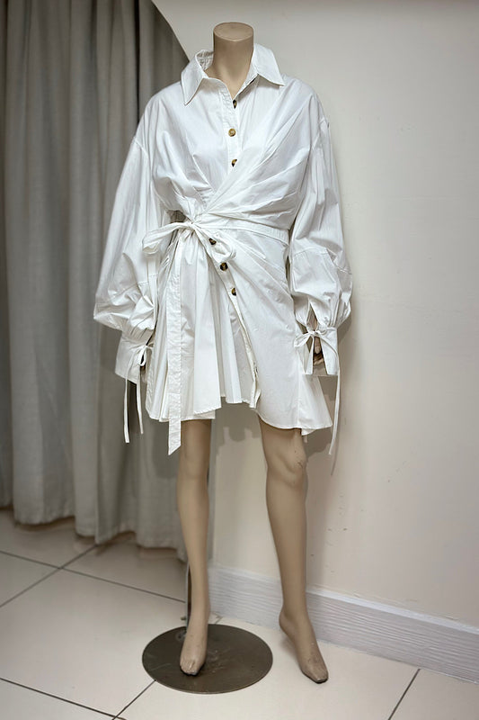Button Detail Long Sleeve Mini Dress