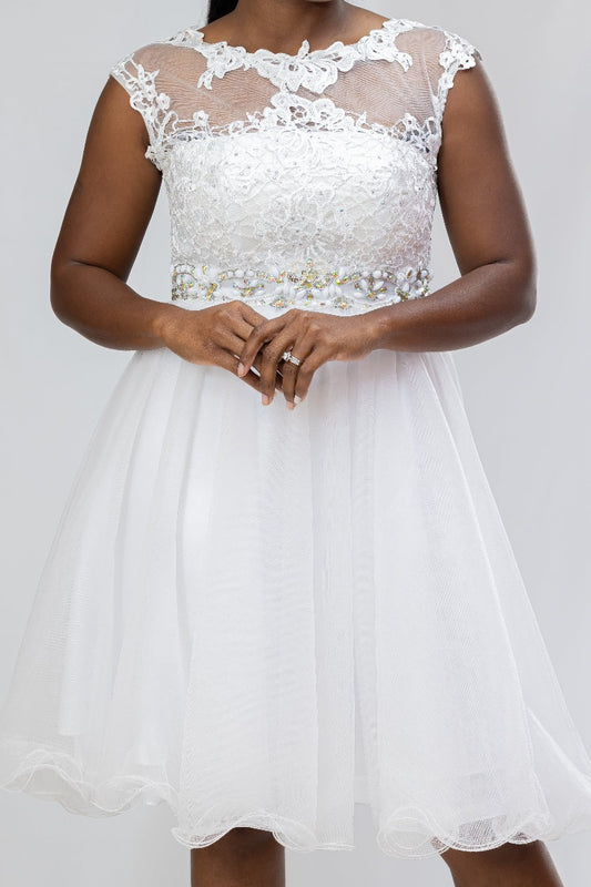 White Iridescent Belt Short Formal