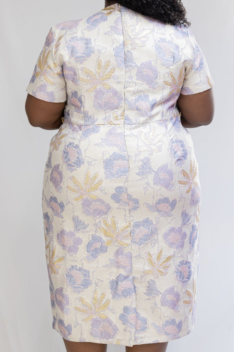 Ivory Dress w/ Purple Flowers