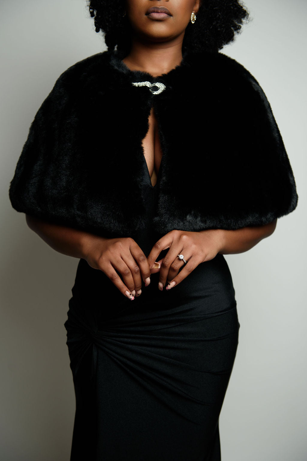 Rhinestone Clasp Fur Shawl