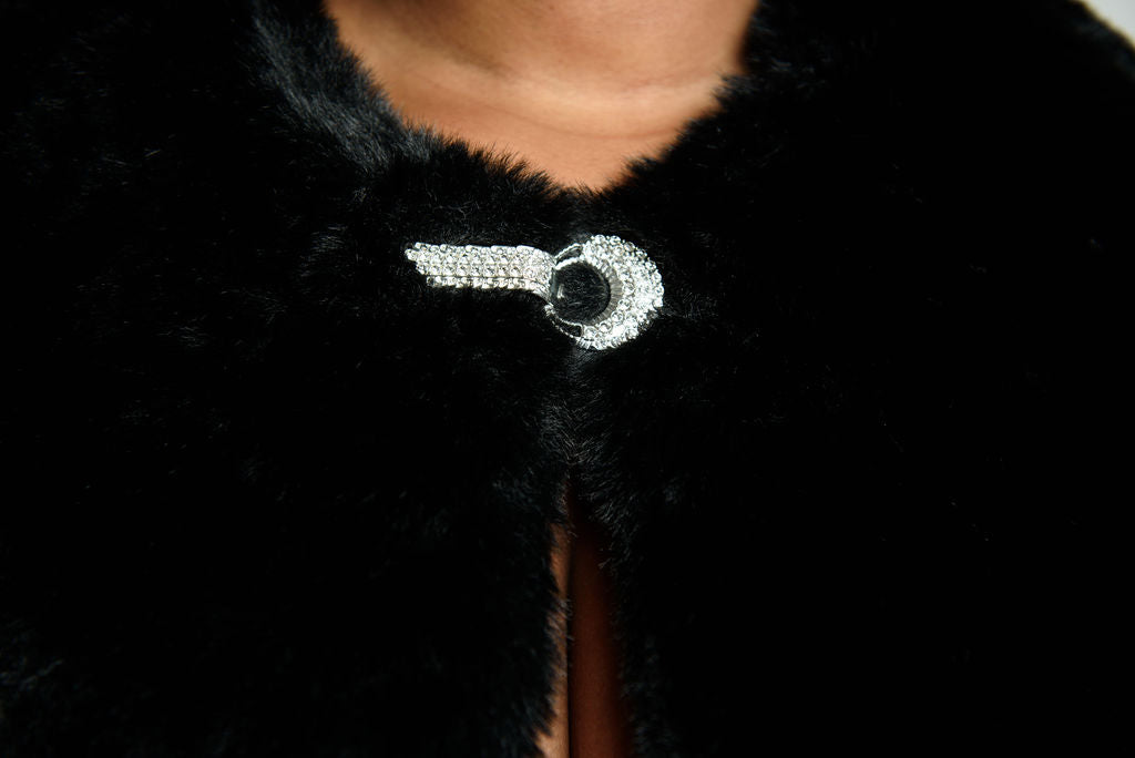 Rhinestone Clasp Fur Shawl