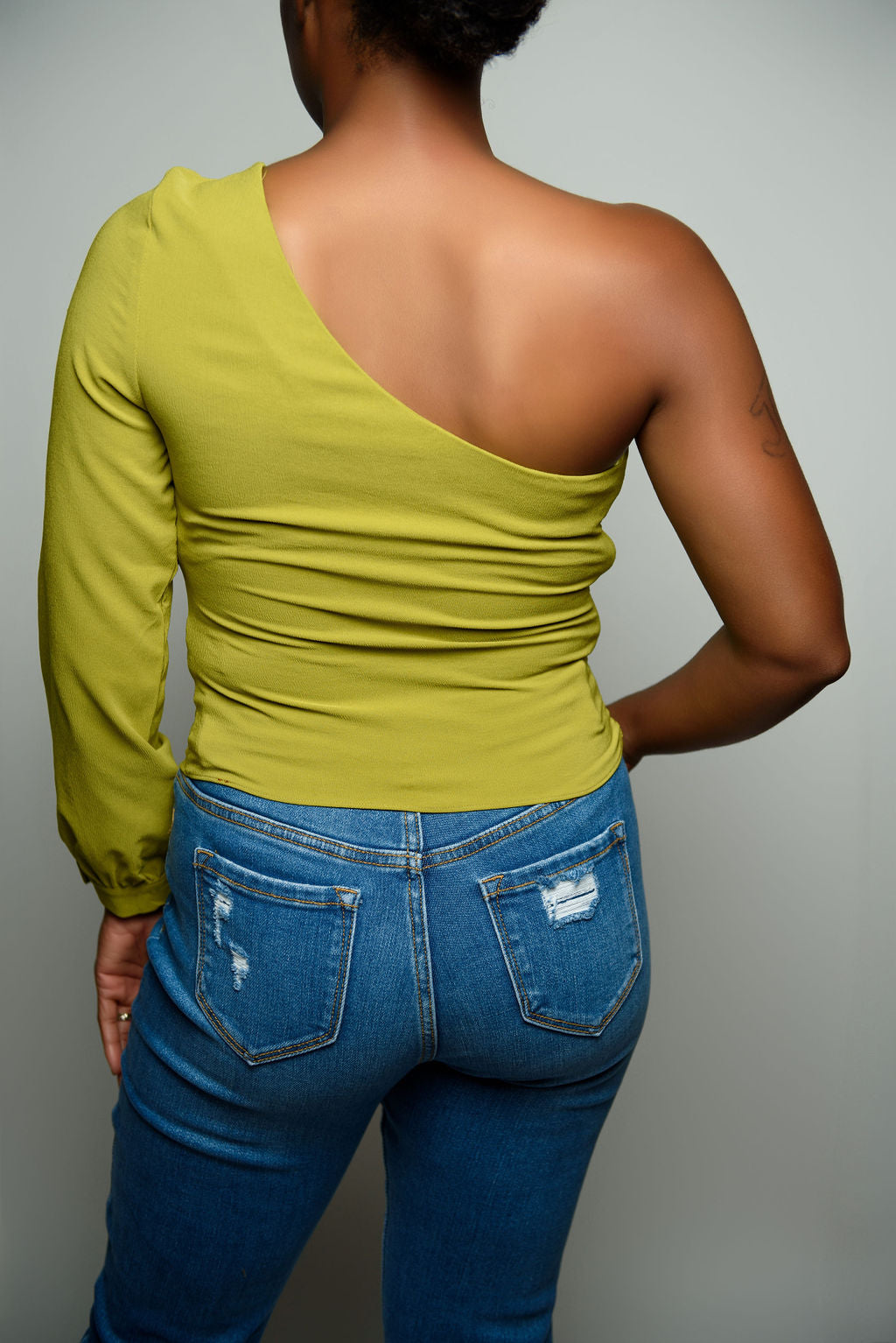 Rosette One-Shoulder Long Sleeve Top