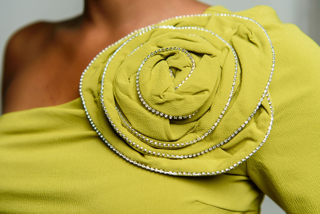 Rosette One-Shoulder Long Sleeve Top
