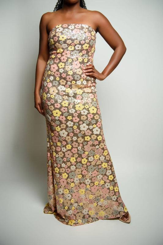 Sequin Floral Fitted Formal
