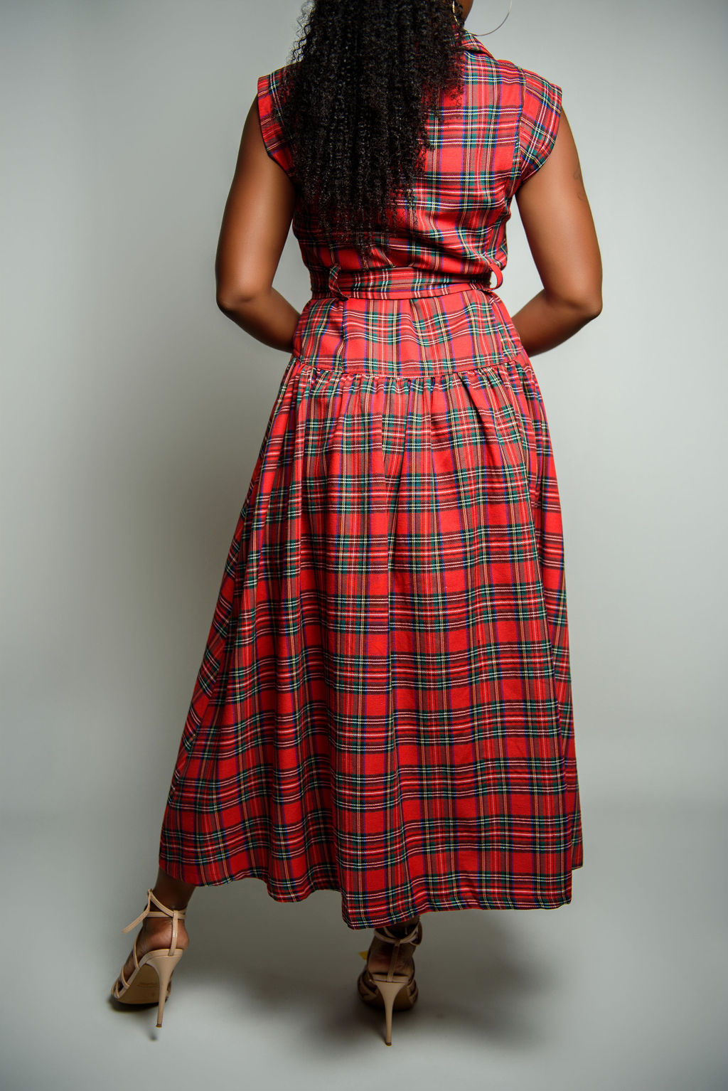 Plaid Cap Sleeve Button Down Maxi Dress