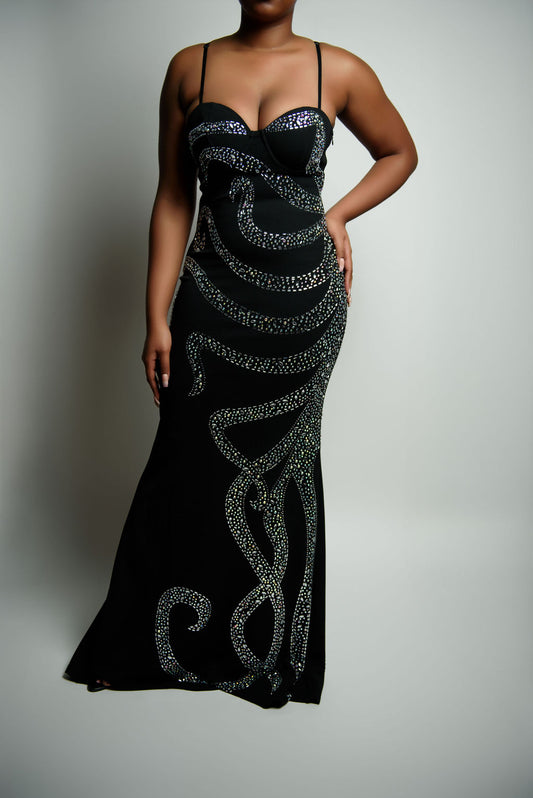 Iridescent Rhinestone Tentacle Design Formal