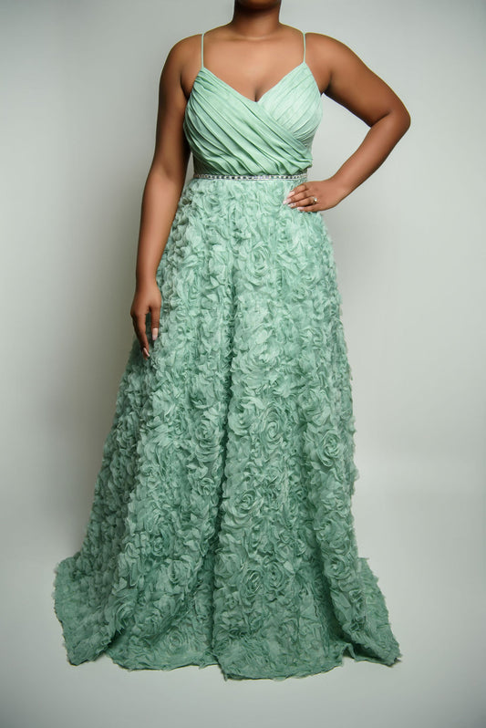 Rosette Bottom Rhinestone Waist Formal