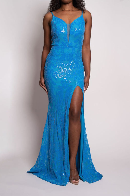 Aqua Sequin Split Formal