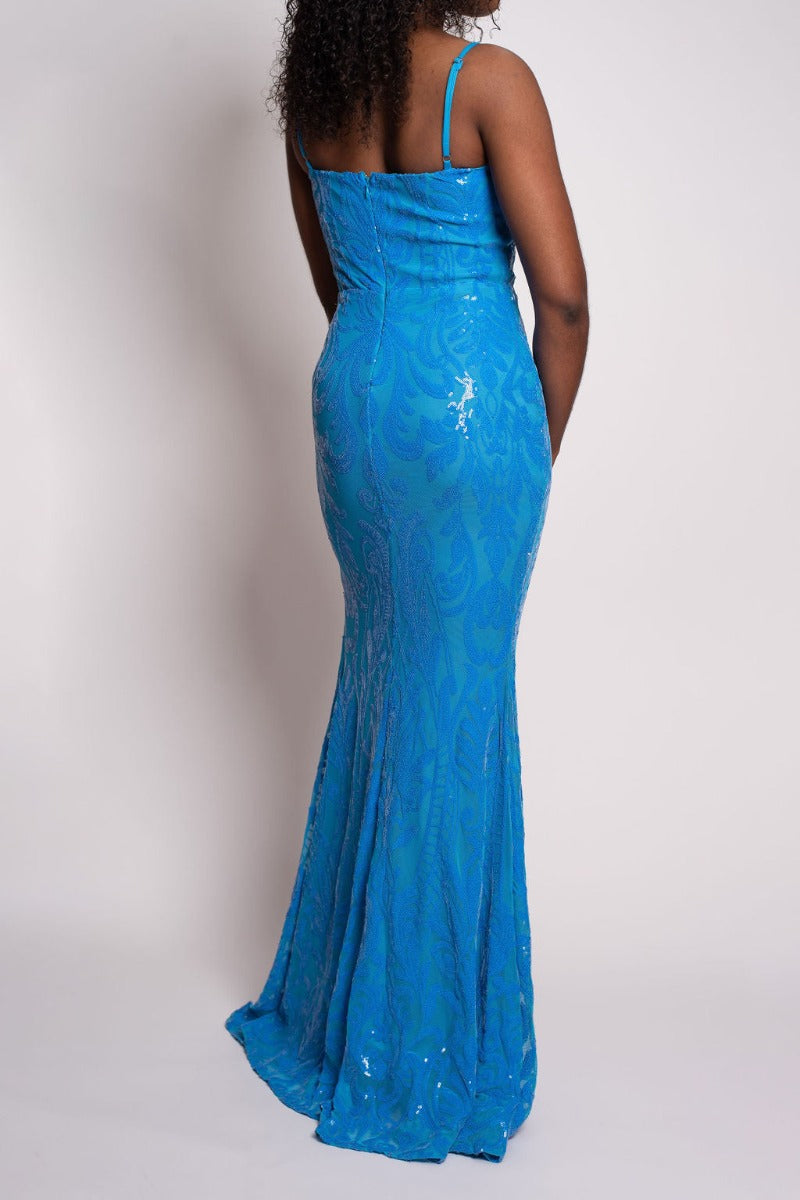 Aqua Sequin Split Formal