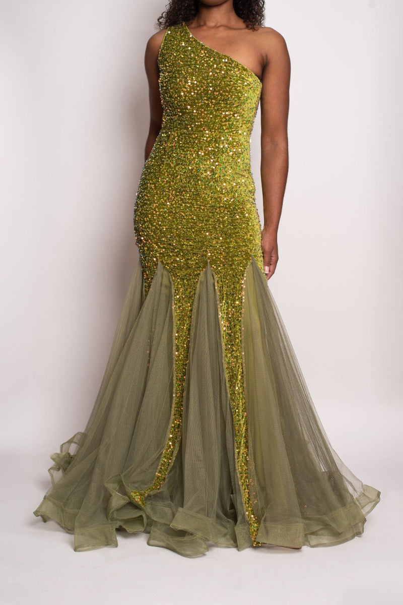 Moss Green One-Shoulder Formal