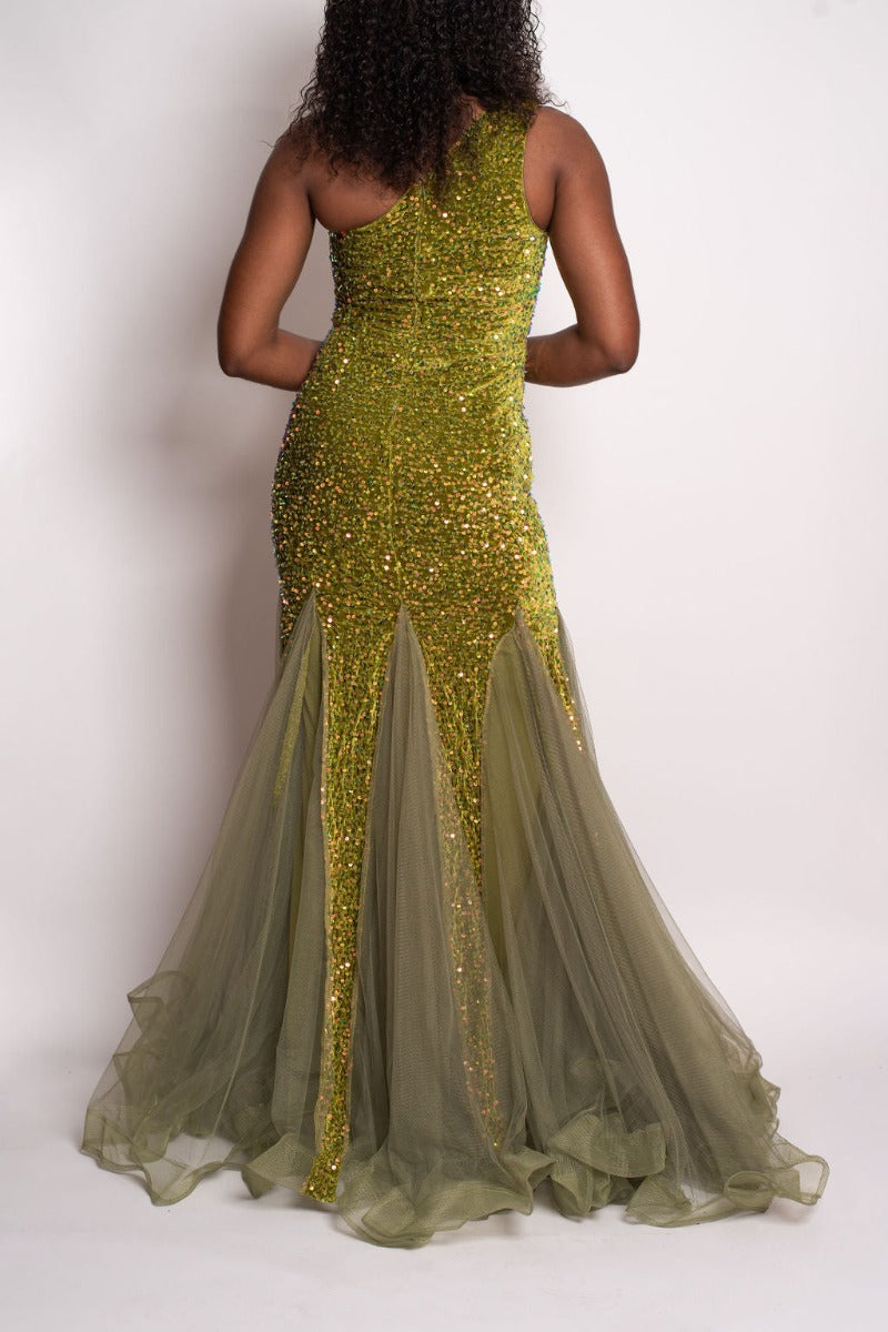 Moss Green One-Shoulder Formal