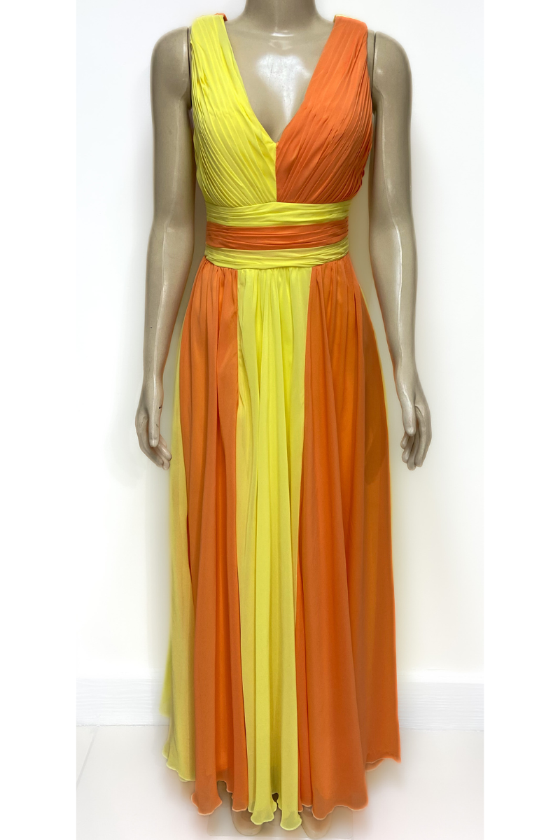 Yellow and Orange V-Neck Maxi