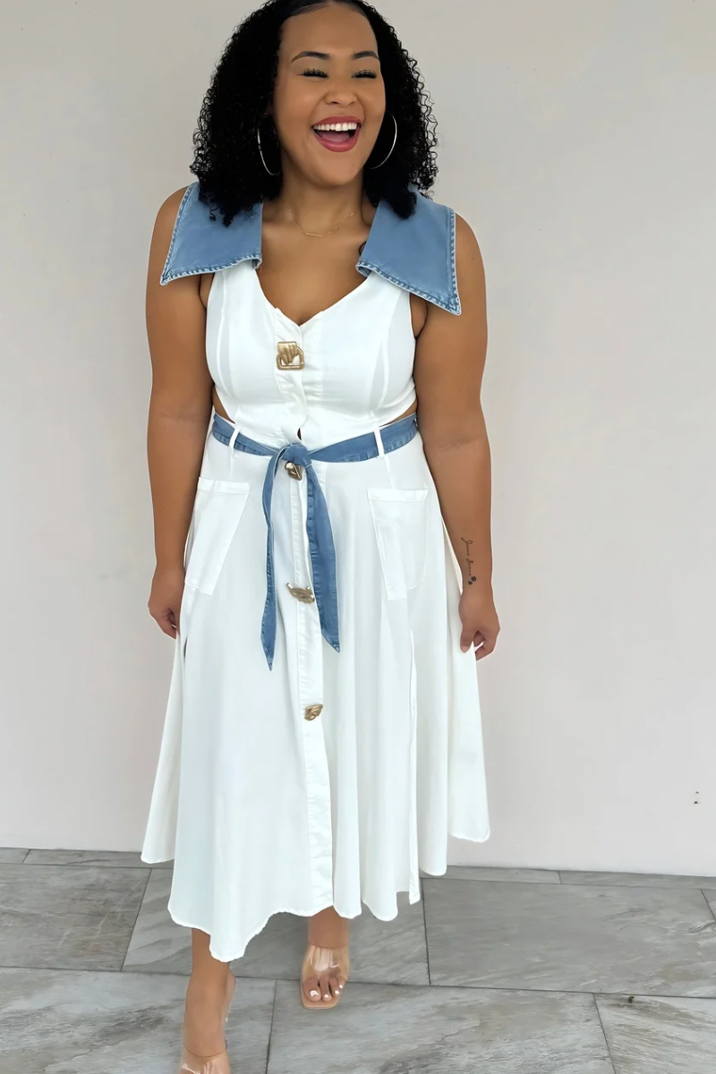 Cut-Out Denim Maxi Dress