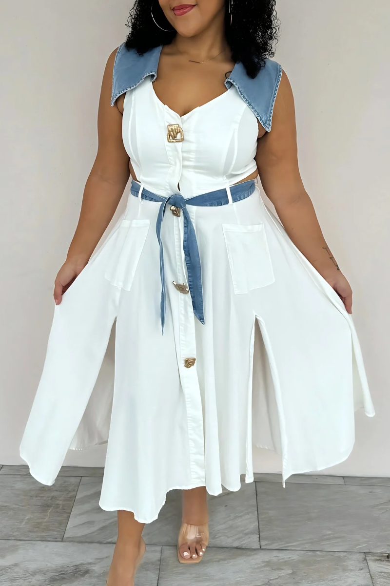 Cut-Out Denim Maxi Dress