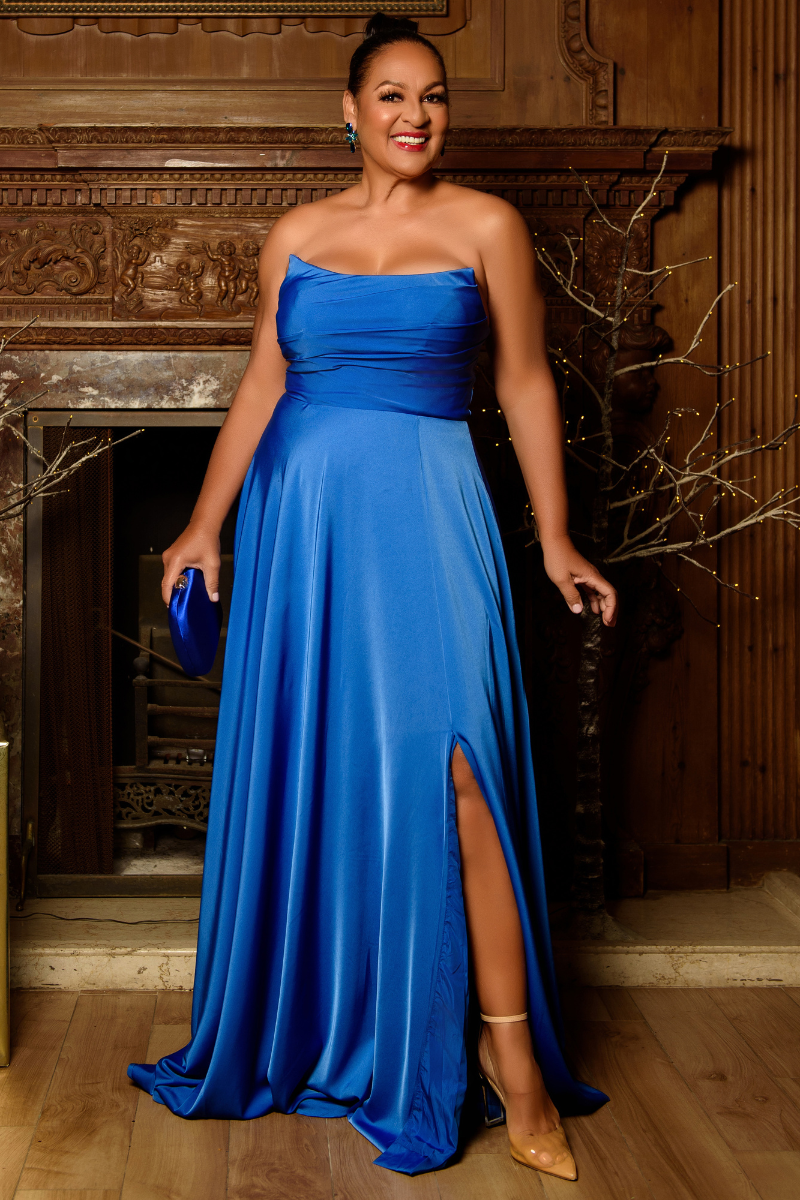 Sleeveless Fit and Flare Satin Formal